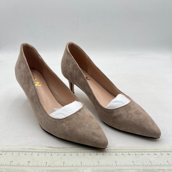 YDN Taupe Kitten Heeled Pumps Pointed Toe Dress Shoes for Office Lady Soft Suede - Picture 1 of 7